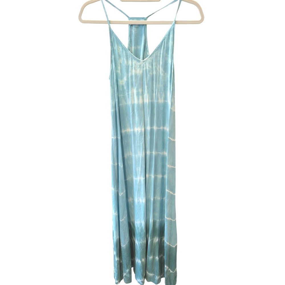 Michael Stars Maxi Dress XS Blue Tie Dye Racerback V-Neck Rayon Maxi